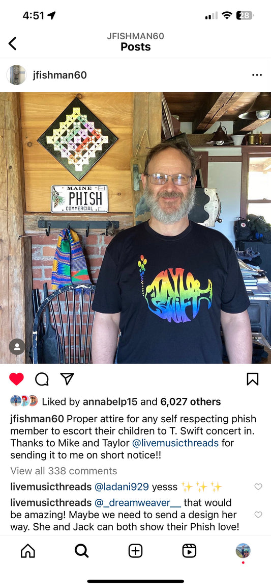 Jon Fishman wearing Taylor Swift Phish Shirt on Instagram