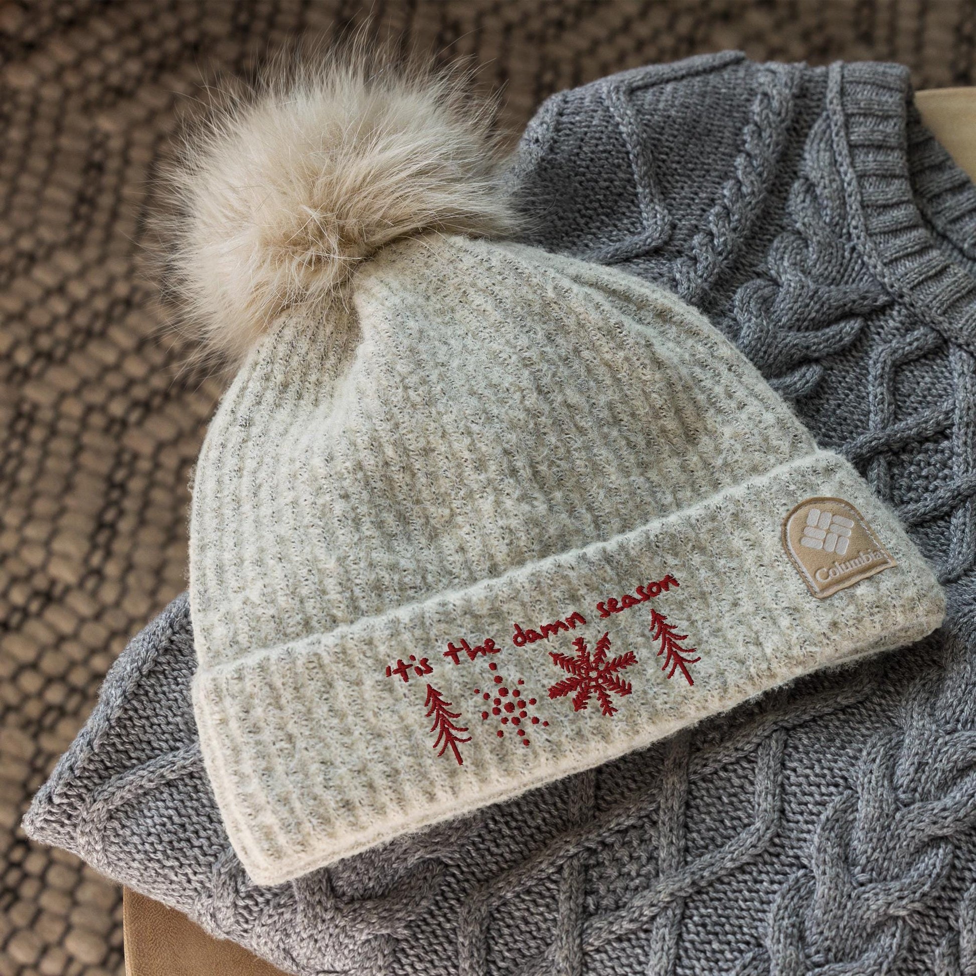 Tis The Damn Season | Taylor Swift Inspired Embroidered Columbia Pom Pom Beanie