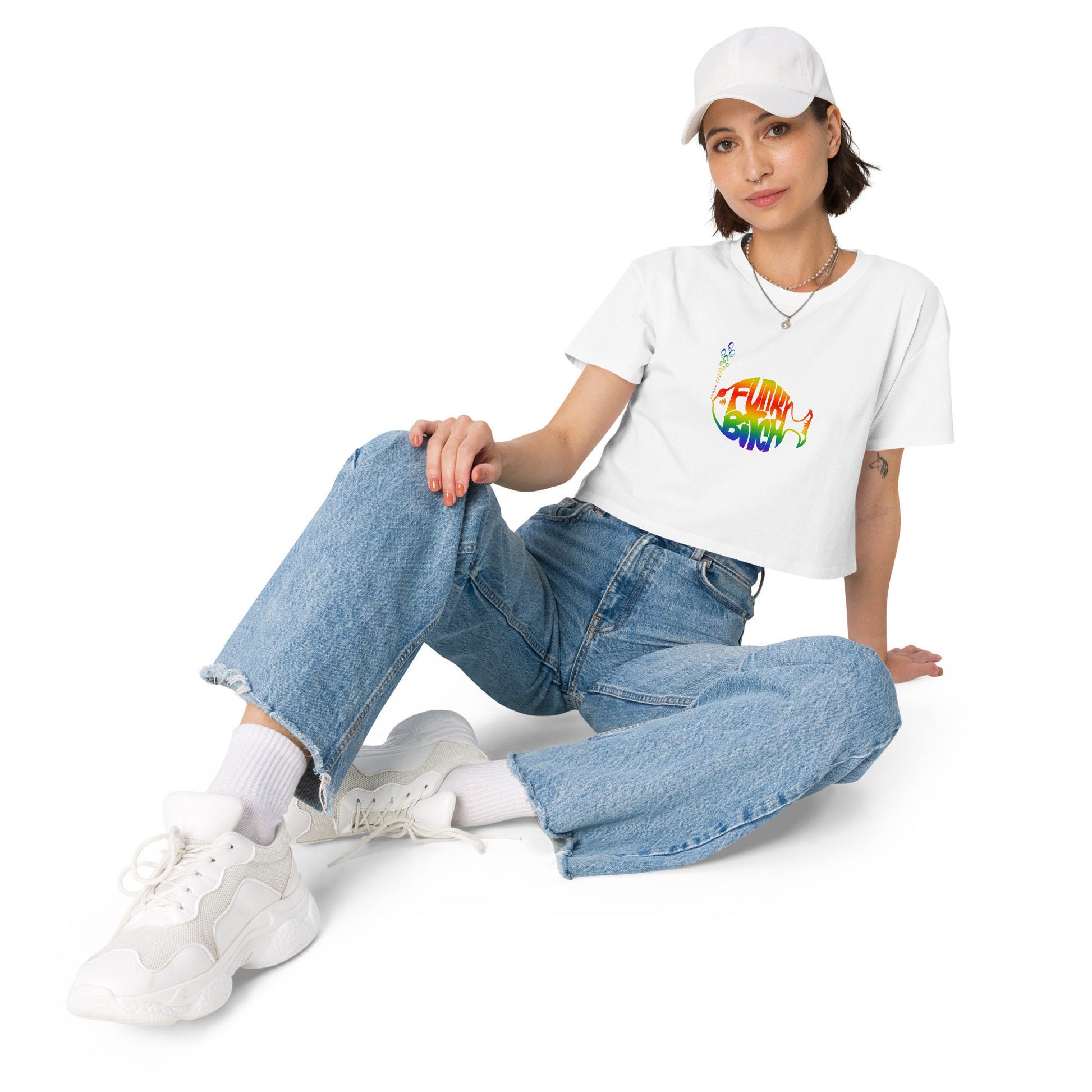 Funky Bitch Phish Crop Top | Rainbow Fish Logo